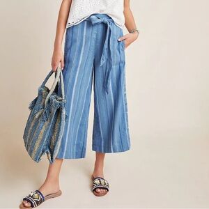 Anthropologie Laguna Cropped Wide-Leg Linen Pants